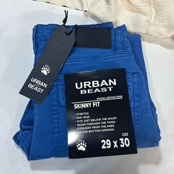 Urban Beast skinny fit stretch mid rise distressed many pocket blue pants - Picture 1 of 14